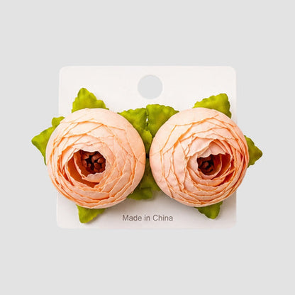 Fabric Peony Flower Earring in Pink