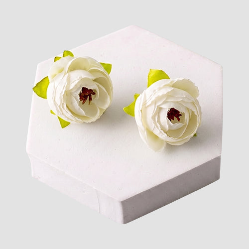 ER39475 Fabric Peony Flower Earring in White
