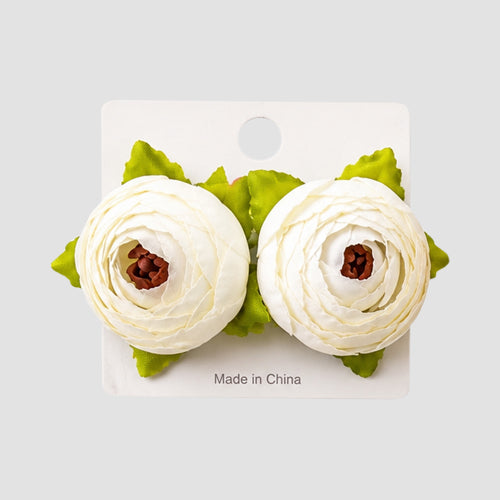 Fabric Peony Flower Earring in White