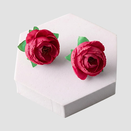 ER39475 Fabric Peony Flower Earring in Wine