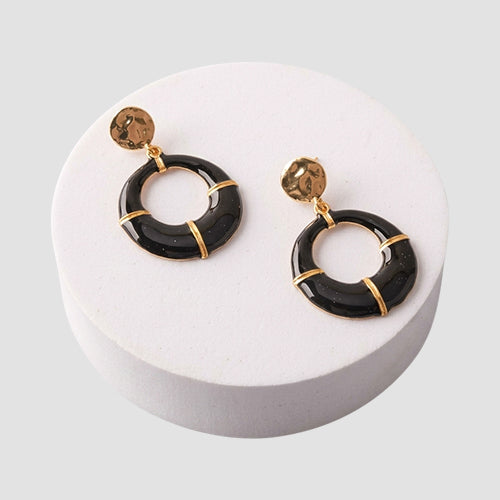 ER39635 Section Ring Drop Earring in Black/Gold