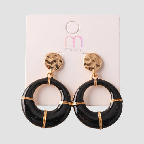 Section Ring Drop Earring in Black/Gold