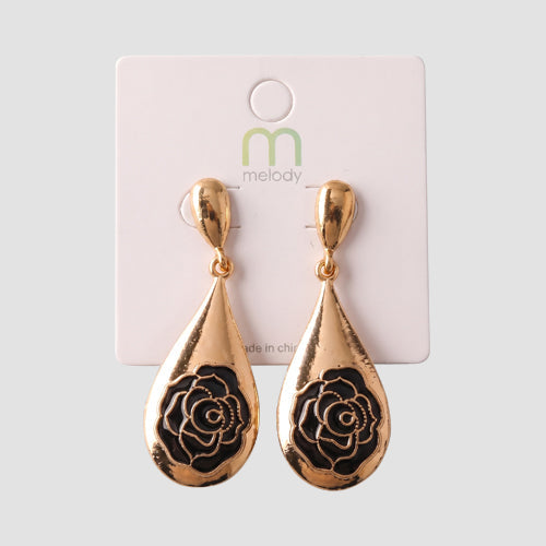 Rose Enamel Teardrop Earring in Gold/Black