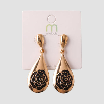 Rose Enamel Teardrop Earring in Gold/Black