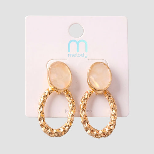Oval Hammered Ring Drop Earring in Gold/Opal