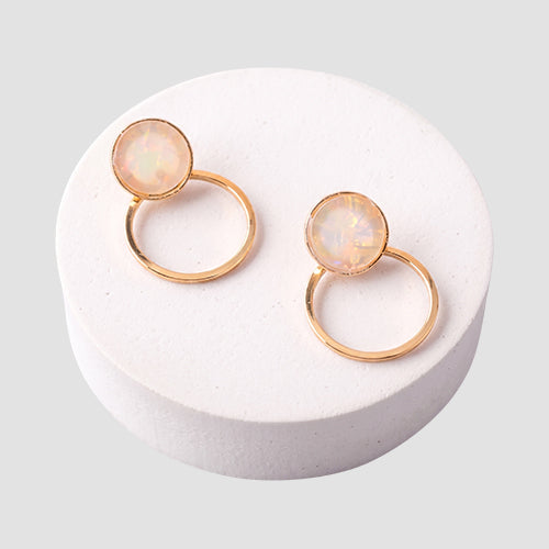 Opal Round Ring Drop Earring in Gold