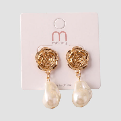 Rose Oyster Pearl Drop Earring in Gold