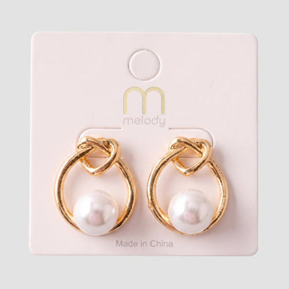 Heart Door Knocker Pearl Earring in Gold