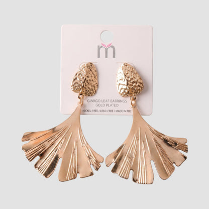 Textured Palm Leaf Fan Drop Earring in Gold