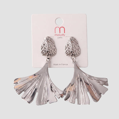 Textured Palm Leaf Fan Drop Earring in Silver