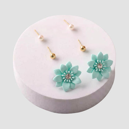 ER39917 Matte Poinsettia Stud 3-Pair Earring Set in Green