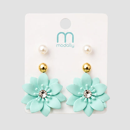 Matte Poinsettia Stud 3-Pair Earring Set in Green
