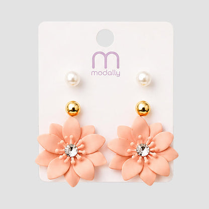 Matte Poinsettia Stud 3-Pair Earring Set in Pink