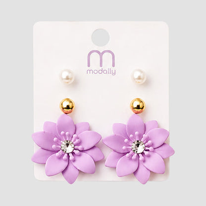 Matte Poinsettia Stud 3-Pair Earring Set in Purple