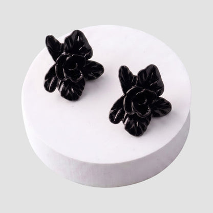 ER39964 Rose Blossom Earring in Black