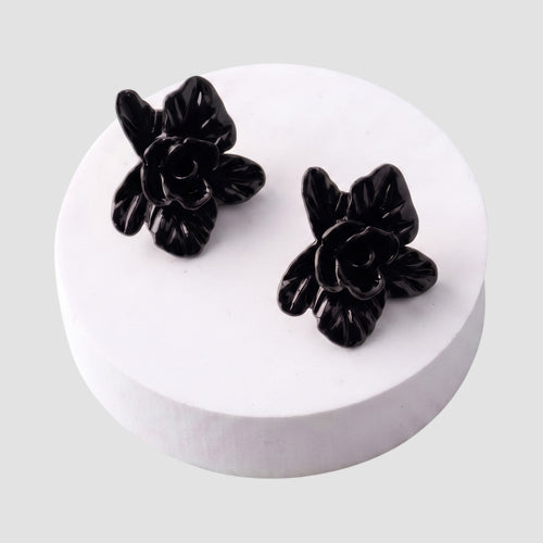 ER39964 Rose Blossom Earring in Black