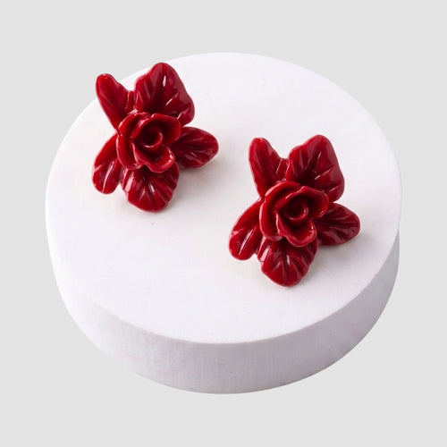 ER39964 Rose Blossom Earring in Red