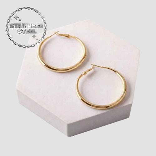 ER40002GS Stainless Steel Post Graduated Hoop Earring in Gold