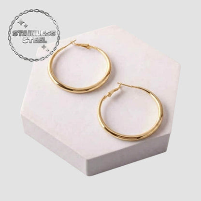 ER40002GS Stainless Steel Post Graduated Hoop Earring in Gold