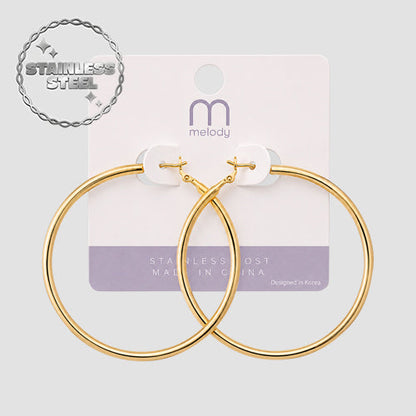 Stainless Steel Post Graduated Hoop Earring in Gold