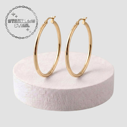 Stainless Steel Post Graduated Hoop Earring in Gold