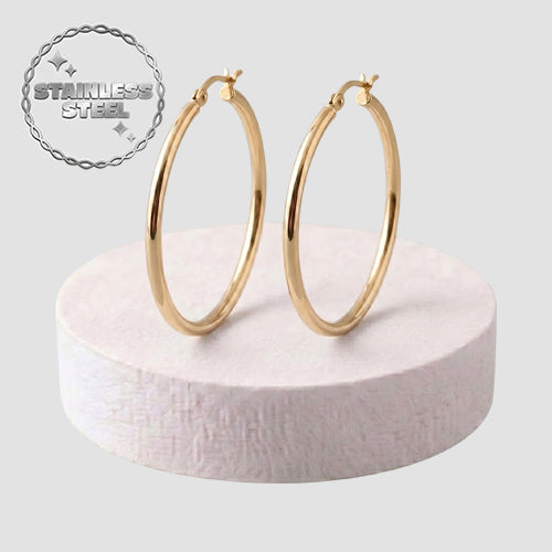 Stainless Steel Post Graduated Hoop Earring in Gold