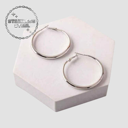 ER40002GS Stainless Steel Post Graduated Hoop Earring in Silver