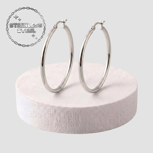 Stainless Steel Post Graduated Hoop Earring in Silver