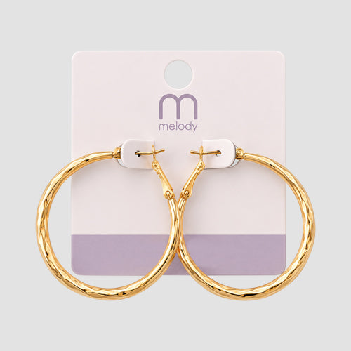 Stainless Steel Post Etched Graduated Hoop Earring in Gold