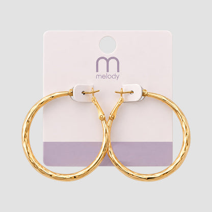 Stainless Steel Post Etched Graduated Hoop Earring in Gold