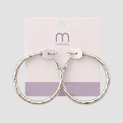 Stainless Steel Post Etched Graduated Hoop Earring in Silver