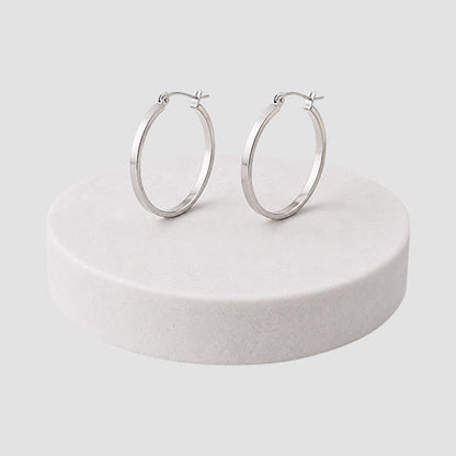 Flat Hoop Earring in Silver