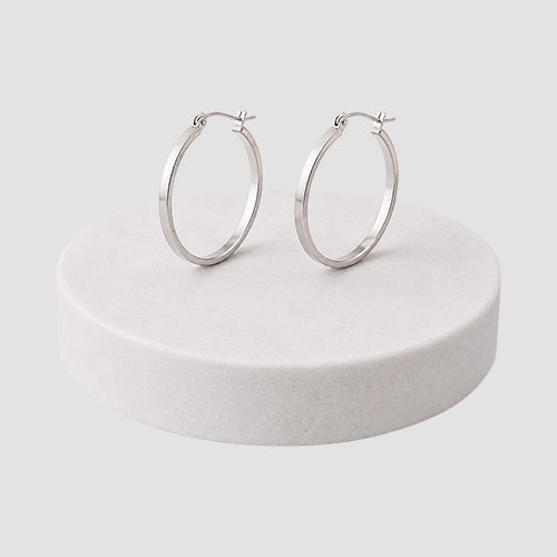 Flat Hoop Earring in Silver
