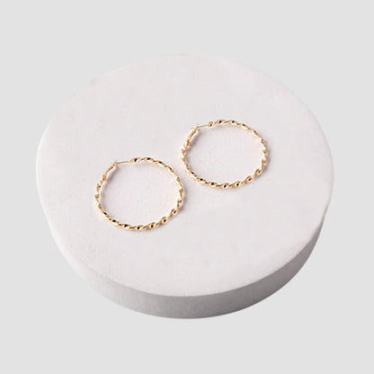 ER40018GSRG Mix Metal Twisted Hoop Earrings in Gold