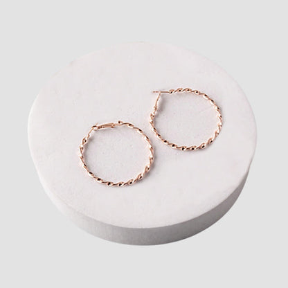 ER40018GSRG Mix Metal Twisted Hoop Earrings in Rose Gold