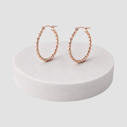 Mix Metal Twisted Hoop Earrings in Rose Gold