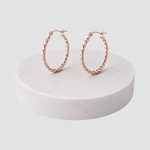 Twisted Hoop Earrings in Rose Gold