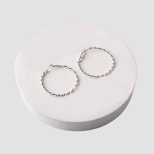 ER40018GSRG Mix Metal Twisted Hoop Earrings in Silver