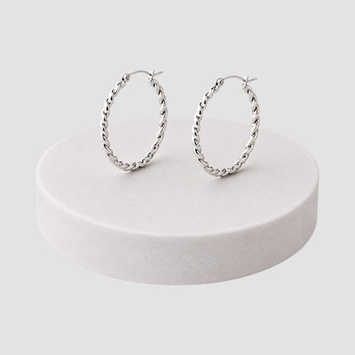 Twisted Hoop Earrings in Silver