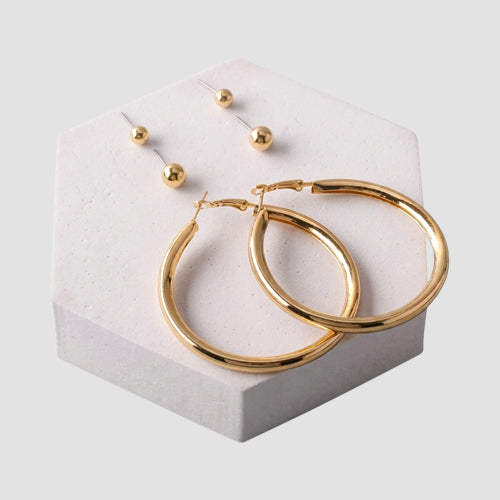ER40055GS Large Tube Hoop 3pc Earring Set in Gold