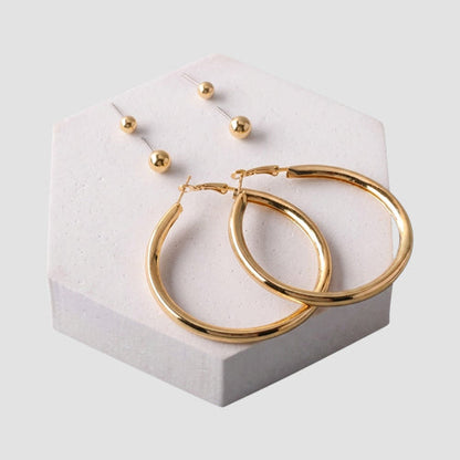 ER40055GS Large Tube Hoop 3pc Earring Set in Gold