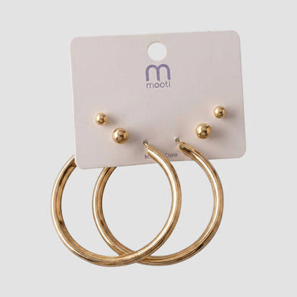 Large Tube Hoop 3pc Earring Set in Gold
