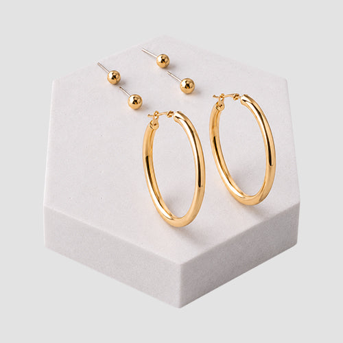 Large Tube Hoop 3pc Earring Set in Gold
