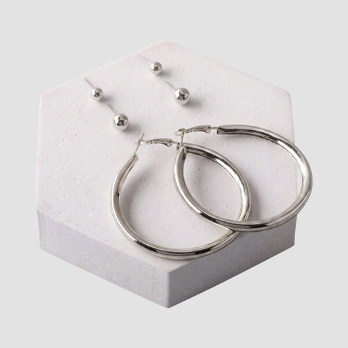 ER40055GS Large Tube Hoop 3pc Earring Set in Silver
