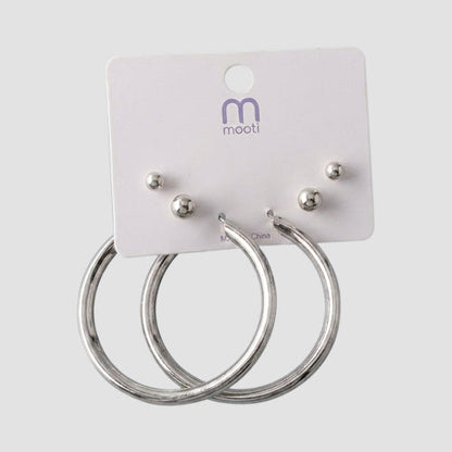 Large Tube Hoop 3pc Earring Set in Silver