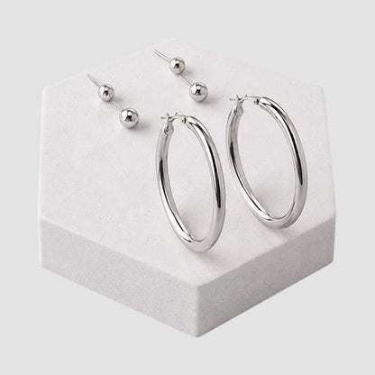 Large Tube Hoop 3pc Earring Set in Silver
