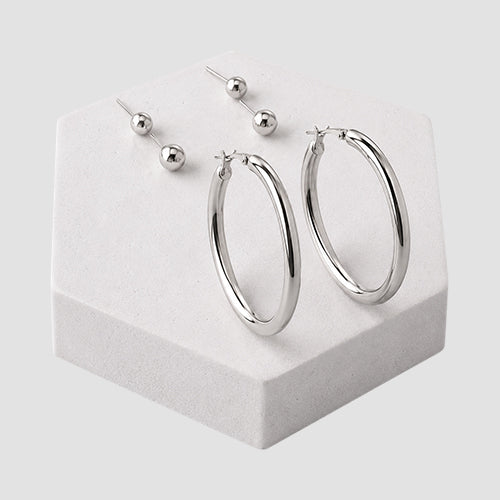 Large Tube Hoop 3pc Earring Set in Silver