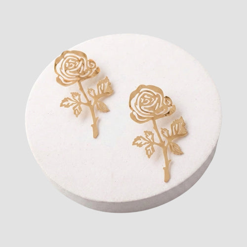 ER40150GS Long Stem Rose Oversize Earring in Gold