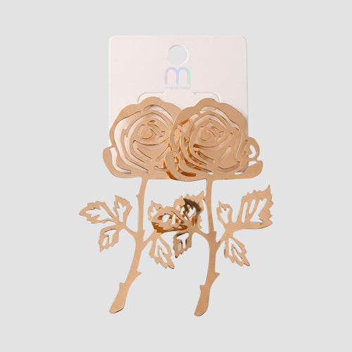 Long Stem Rose Oversize Earring in Gold