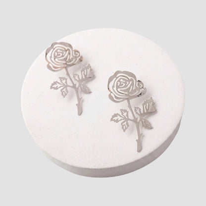 ER40150GS Long Stem Rose Oversize Earring in Silver